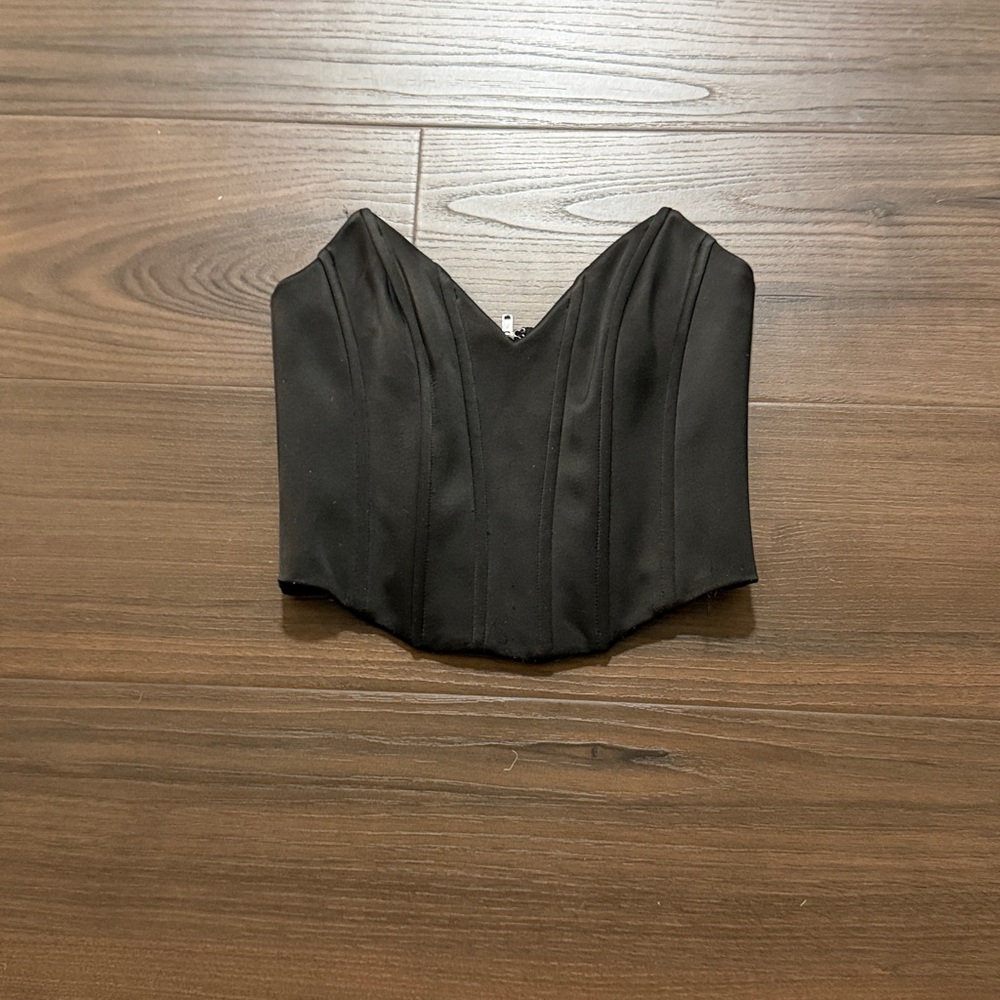 Oh Polly Only You Satin Bustier Corset Crop Top in black - Picture 2 of 4